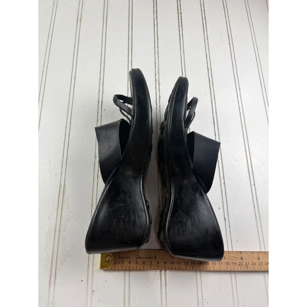 Montego Bay Club Vintage Y2K Black Leather Platform Sandals Women's Size 9.5